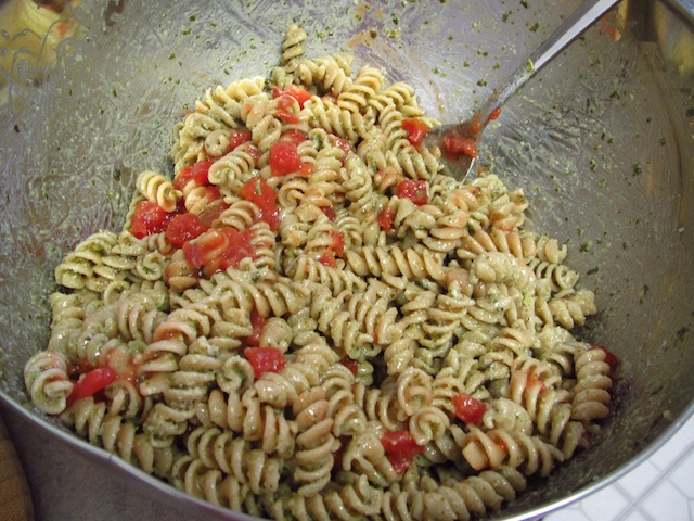 Roasted Tomatoes and Pesto Pasta Salad