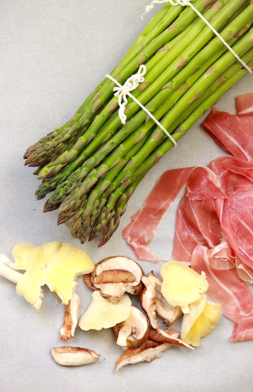 Grilled Prosciutto-Wrapped Asparagus w/ a Creamy White Wine Mushroom Sauce