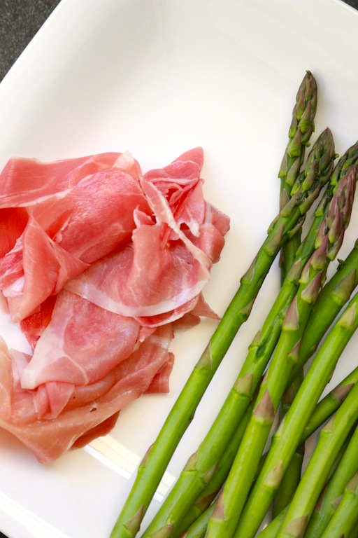 Grilled Prosciutto-Wrapped Asparagus w/ a Creamy White Wine Mushroom Sauce
