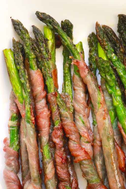 Grilled Prosciutto-Wrapped Asparagus w/ a Creamy White Wine Mushroom Sauce
