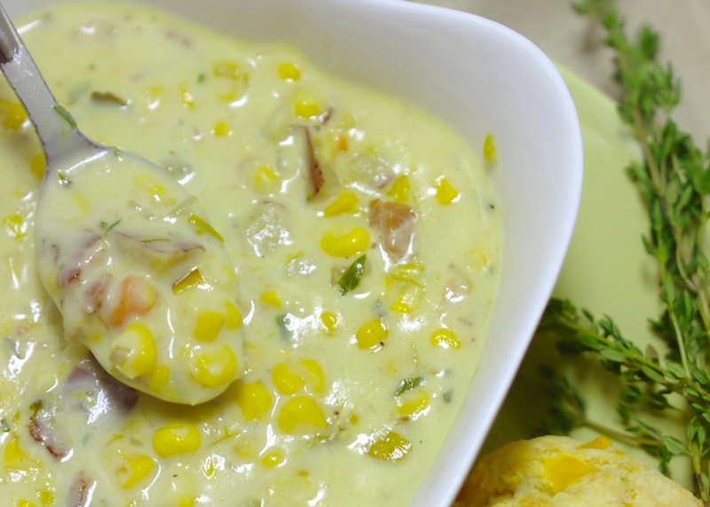 Creamy Corn Chowder and Cheddar Biscuits